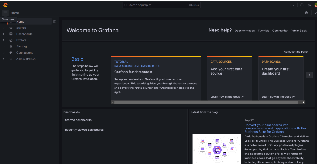 Grafana Default page